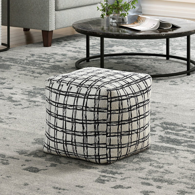 Repose-pieds carré en tissu noir et blanc tapissé, pouf de sol antidérapant, fauteuil à billes, repose-pieds 1pc
