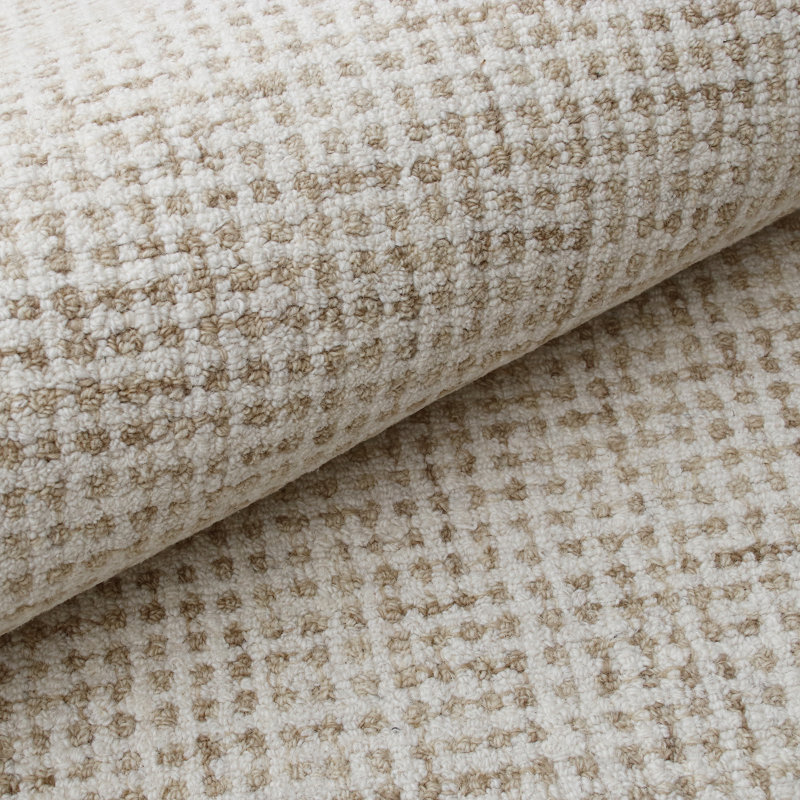 Abstract Contemporary Grid Handmade Wool Blend Area Rug, Runner 2'6" x 8', Beige/Ivory
