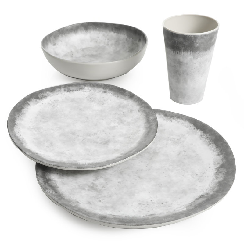 Gray Granite Melamine Dinnerware Set - Service for 4