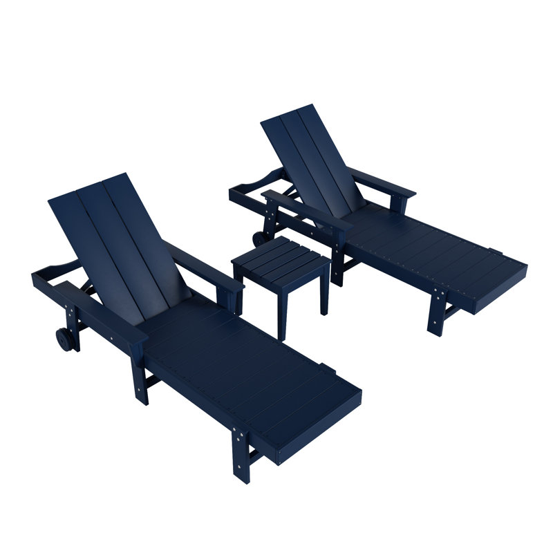 Joubert Outdoor Chaise Lounge with Table, Navy Blue