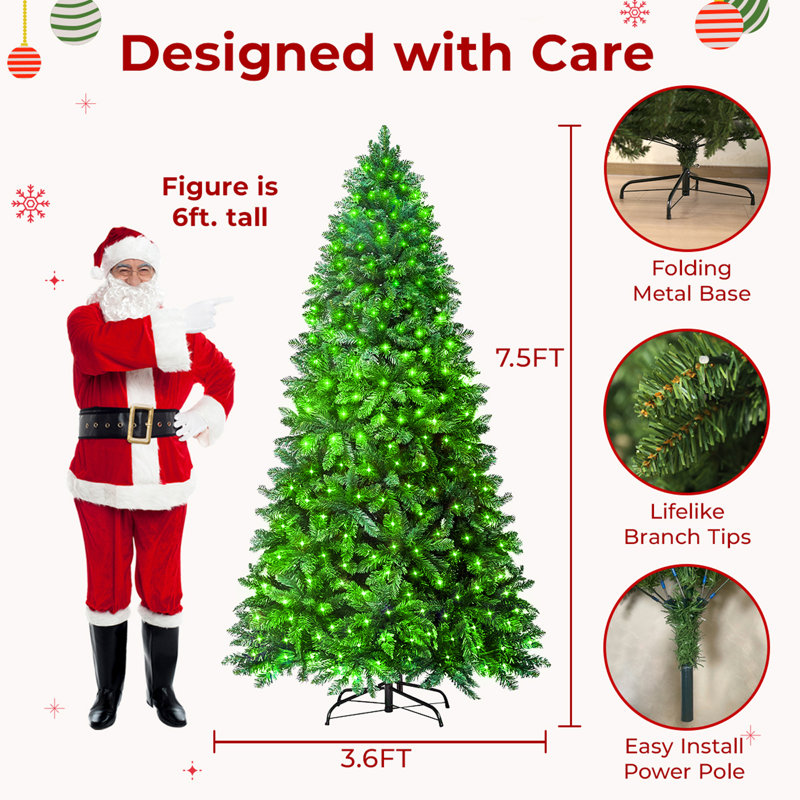 7.5FT Smart Pre-lit Green Christmas Tree with Programmable RGB Fairy Lights Multi-color Changing DIY App-controlled