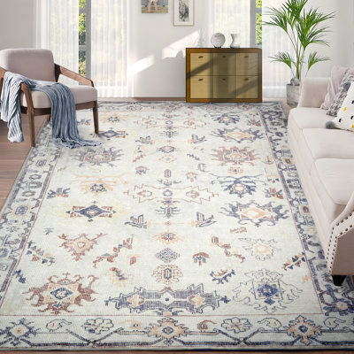 Tapis Oushak délavé - Tapis Boho à imprimé géométrique rétro pour salon, chambre à coucher