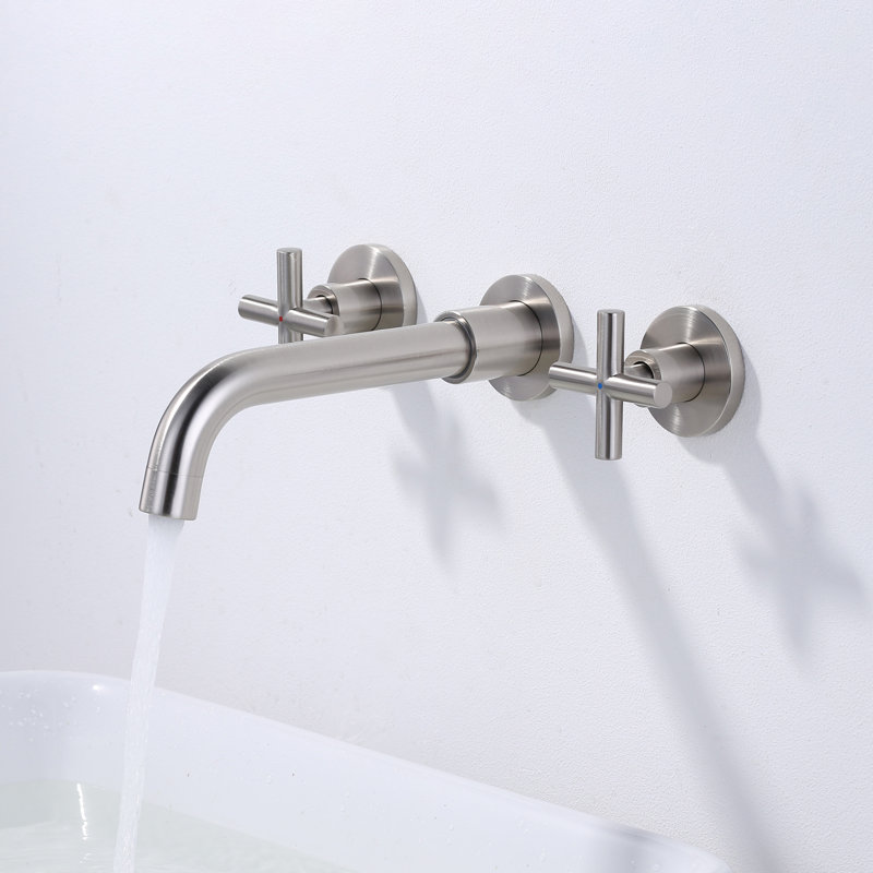 IVIGA Double-Handle Wall Mounted Bathroom Faucet for Sink, Brushed Nickel
