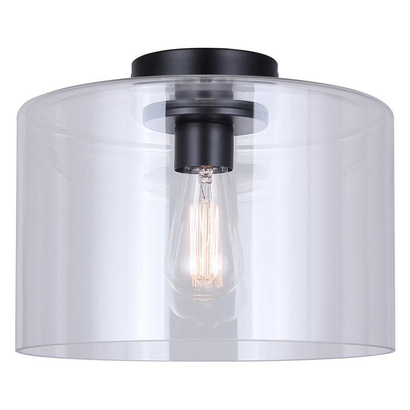 Plafonnier encastré 1 lumière avec fini noir mat et abat-jour transparent Sofea