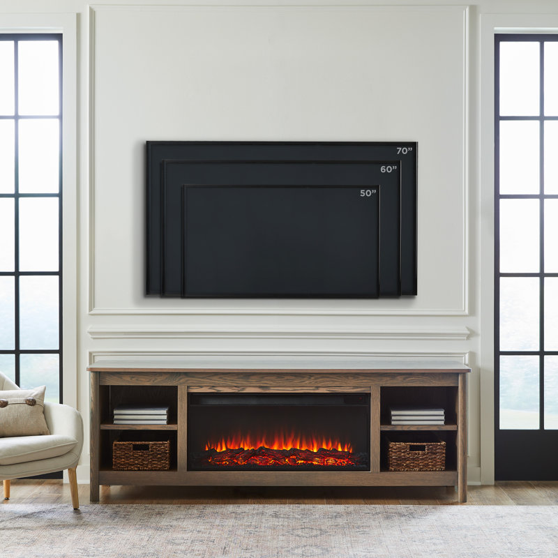 Kells 81" Electric Fireplace TV Stand, Antique Oak