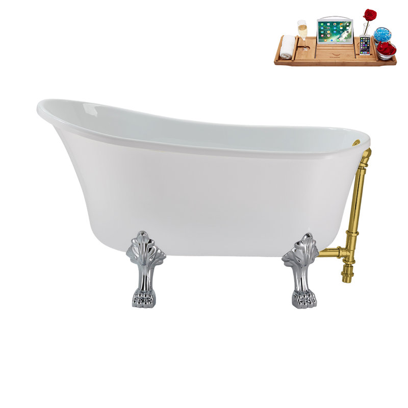 51.2'' x 25.6'' Soaking Acrylic Bathtub, Polished Chrome, Polished Gold