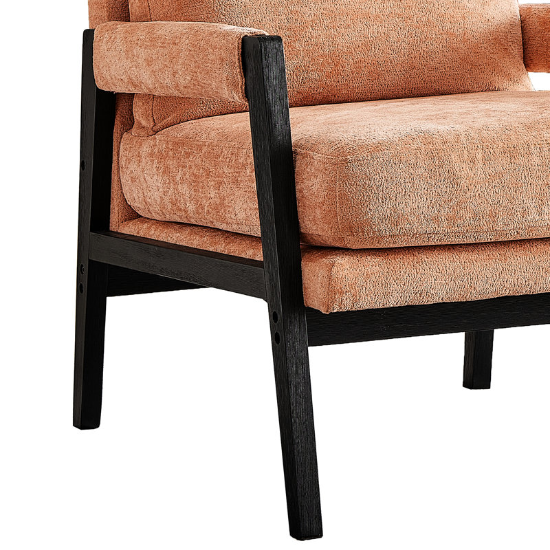 Fauteuil Mid-Century moderne orange - somptueux chenille, dossier réglable, revêtement en bois, matériau chenille, assise,
