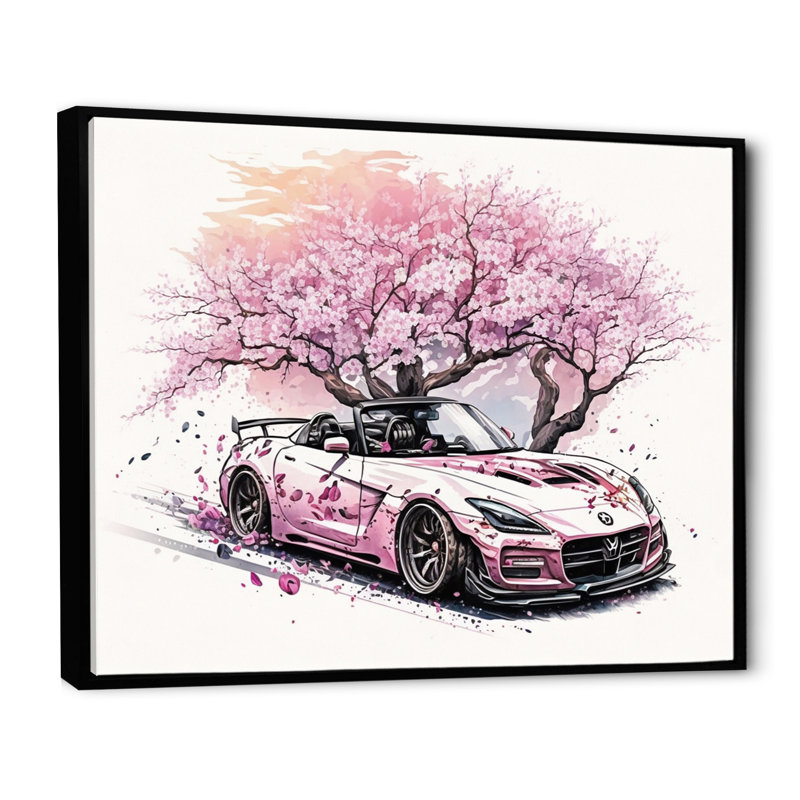 «Pink and Cream Essence Of Retro Car», reproduction d'art sur toile, H 12 po x l 20 po x P 1 po, Noir