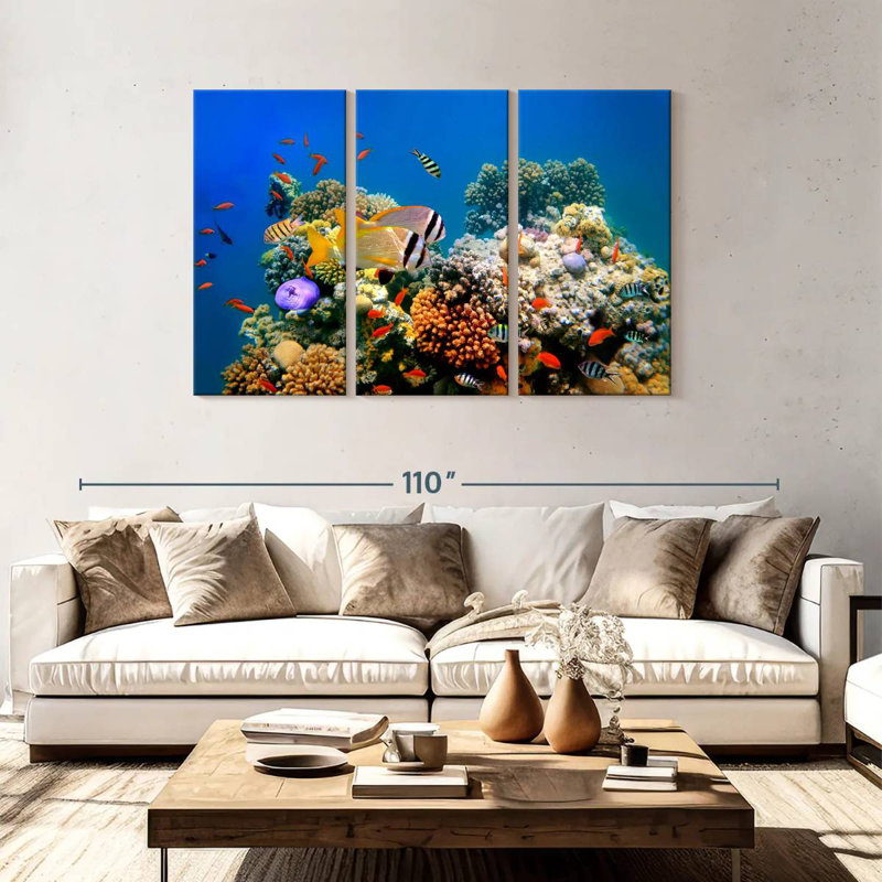 Tropical fish and coral reef Aletra, H 48 po x l 74 po
