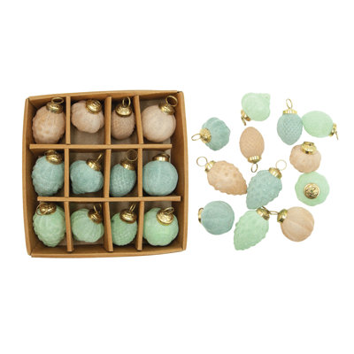 12-Piece Flocked Pastel Glass Ornament Set