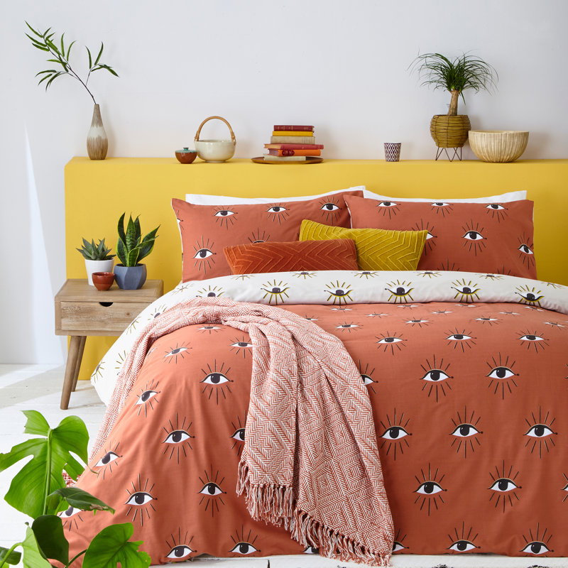 Cotton Blend Abstract Duvet Cover Set with Pillowcases, Clay Pink, King Duvet Cover