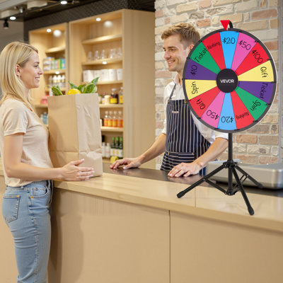 Roue de 24 pouces, roue de 14 fentes avec trépied, roulette Win Fortune à hauteur réglable avec 2 marqueurs, 6 couleurs, assemblage facile, pour le Carnaval de foire commerciale