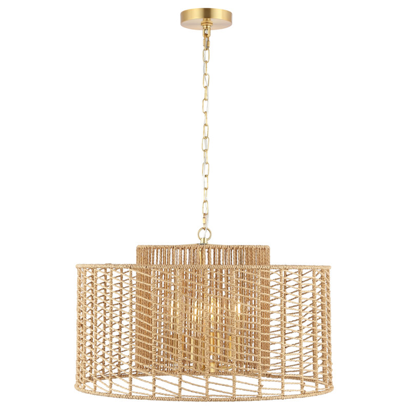 4 - Light Drum Pendant, Brass Gold, Natural