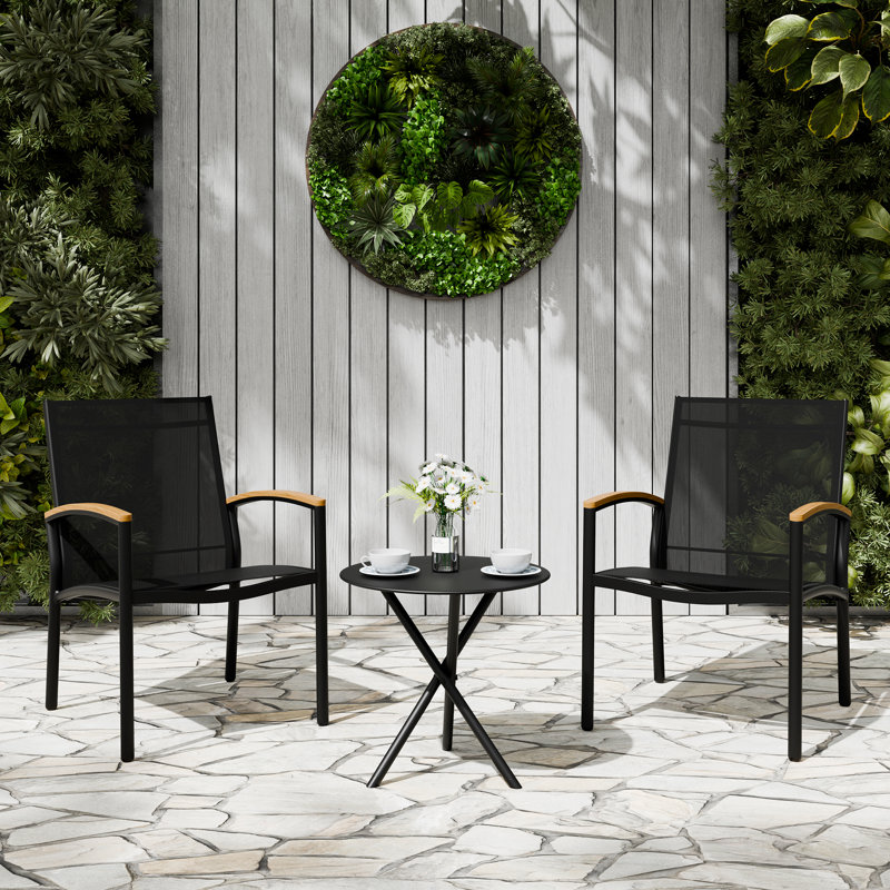 Analish 3-Piece Outdoor Conversation Set, Black