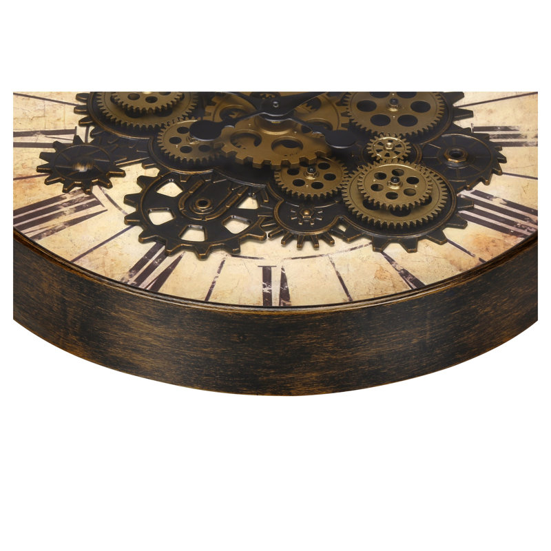 20"W Round Wall Clock with Exposed Gears, Brown