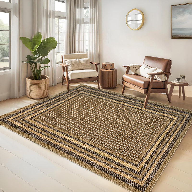 Washable Rugs for Living Room Modern Geometric 8x10 Area Rugs Braided Non Slip Bedroom Carpet Carpet for Dining Room Playroom Brown