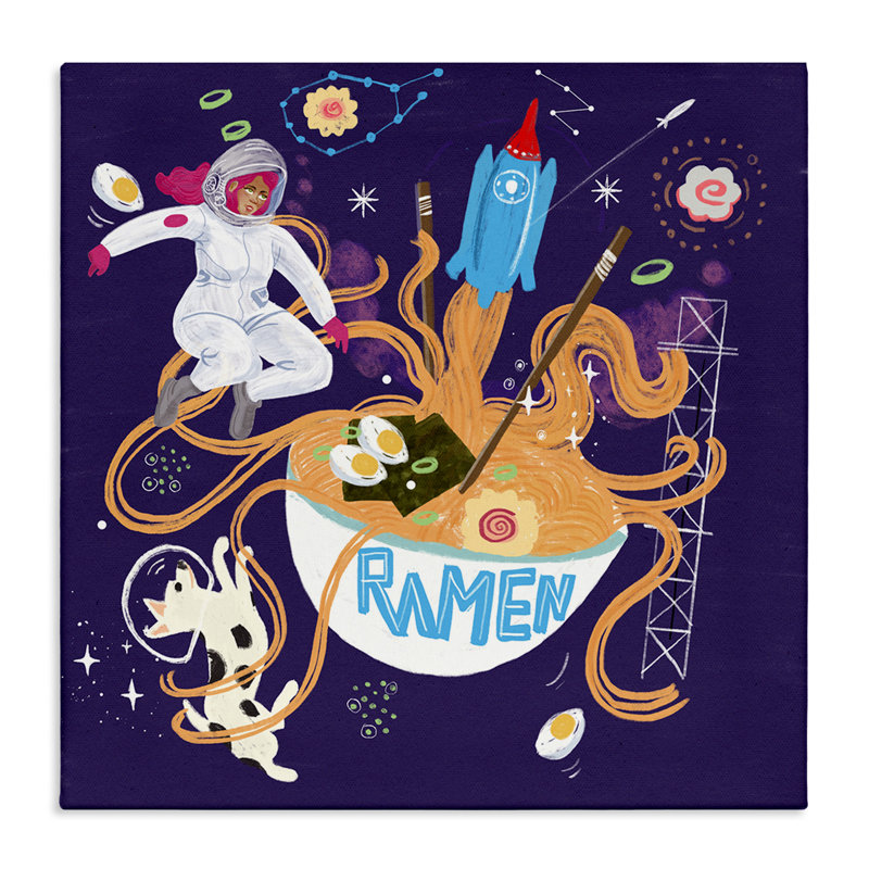 Ramen fantaisiste dans l'espace, design par Juliet Rose Philips, H 17 po x l 17 po