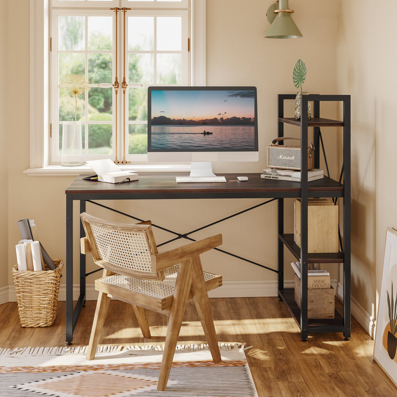 Metal Base Computer Desk, 121cm H x 140cm W x 64cm D, White Oak
