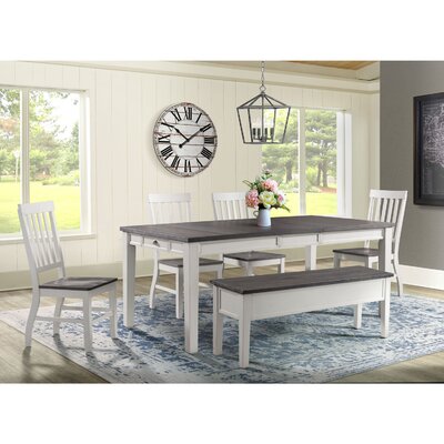 Forreston Way 6-Piece Dining Set With Rectangle Table, 4 Wood Side Chairs, And Wood Storage Bench, Antique White/Gray -  Red Barrel StudioÂ®, D51FBF6CA7554BB595B0CE4DDAD48D54