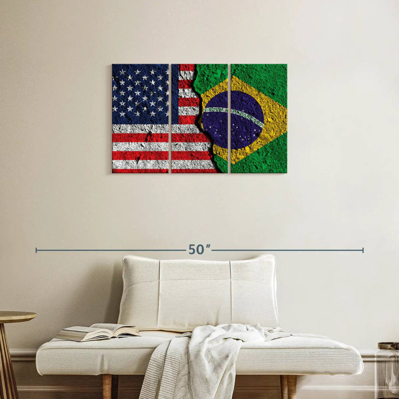 Cracked USA Brazil Flag, 20" H x 33" W
