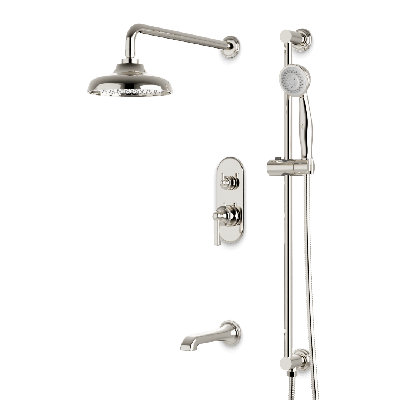 Ensemble de garniture de douche thermostatique classique avec douche à main sur barre coulissante, robinet de baignoire