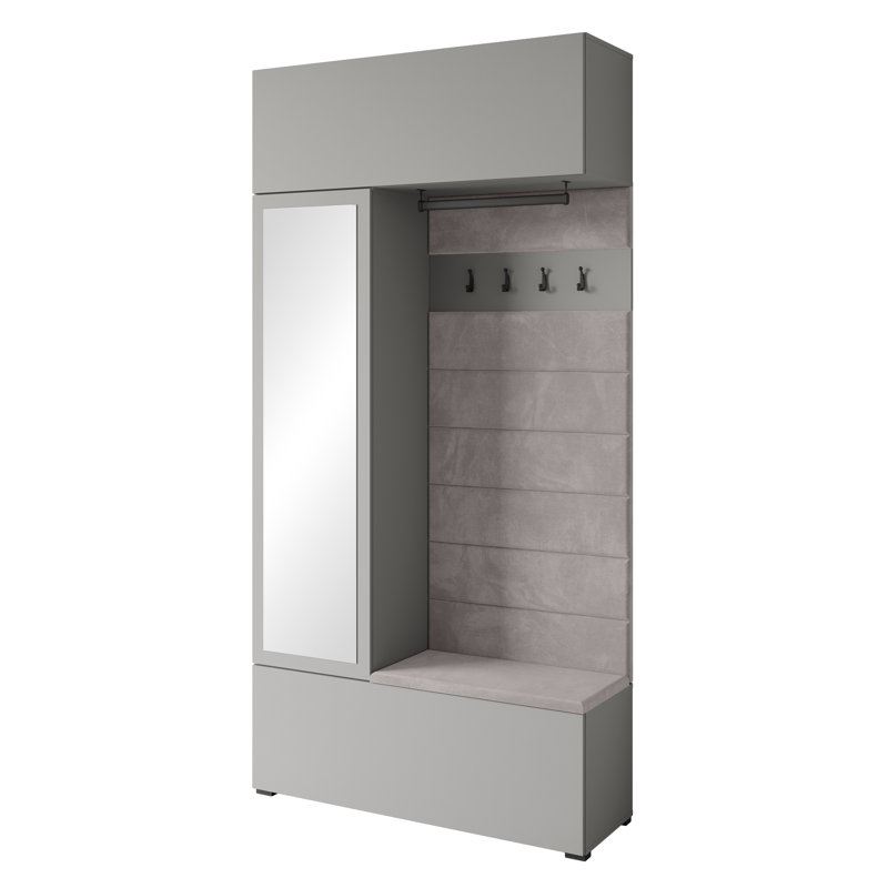 Hall Tree 115cm Wide with Shoe Storage, Grey  Pallad / Upholstered Panel MONO 244