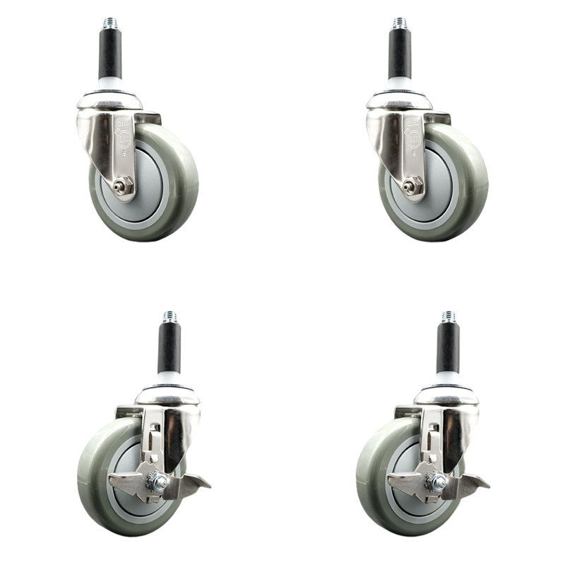 316SS Poly Swivel Expanding Stem Caster Set 2 Brake SCC, Grey