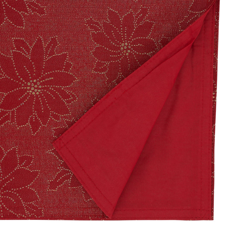 Festive Red Poinsettia Polyester Table Runner, 16" x 72"