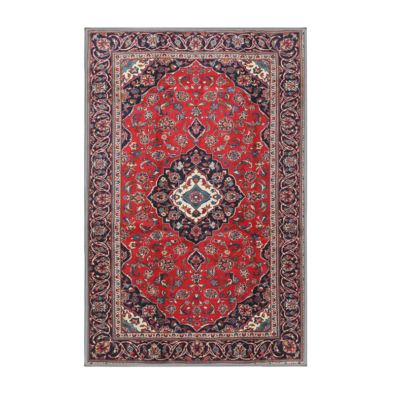 Tapis traditionnel rouge / beige / noir, Rectangle 4 pi x 6 pi