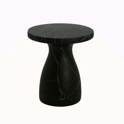 Outdoor Travertine MGO Side Table,Light Weight Concrete End Table,Black Marble Effect