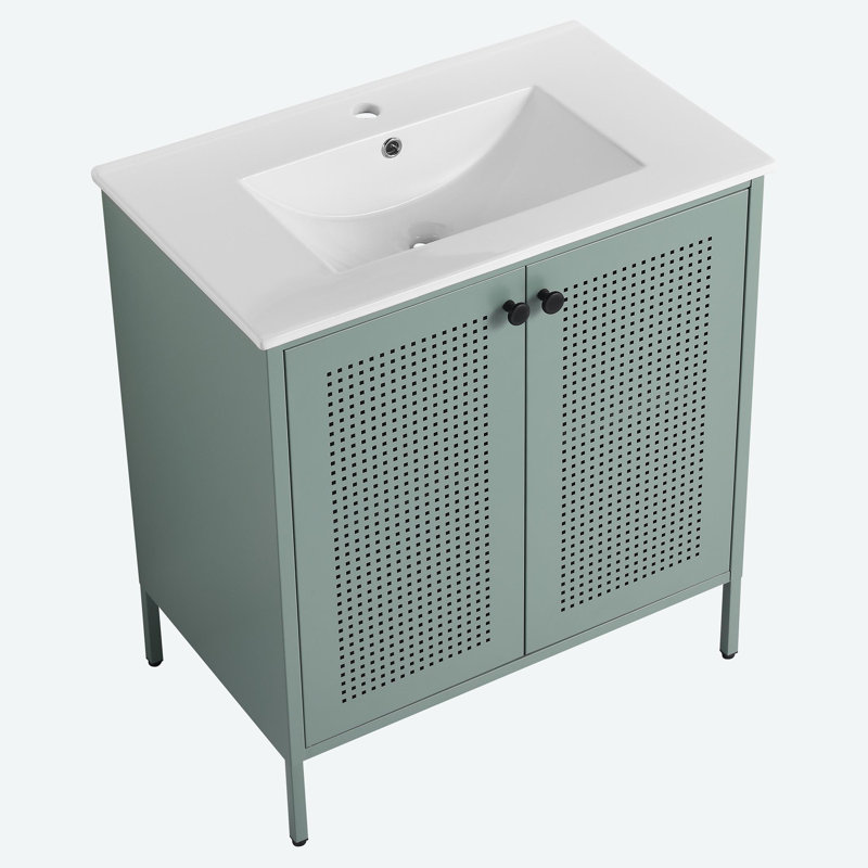 Lindse 30 " W Freestanding Standard Free Standing 1 Single Vanity Bathroom Vanity With Ceramic Top, Lightt Green