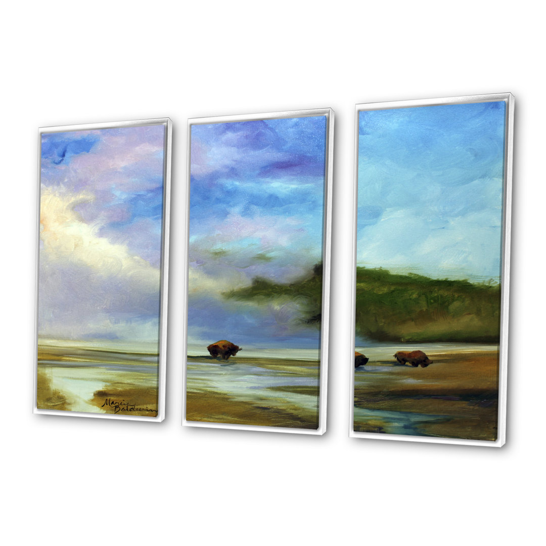 " Yellowstone Buffalo Landscape " 3 - Pieces Union Rustic 