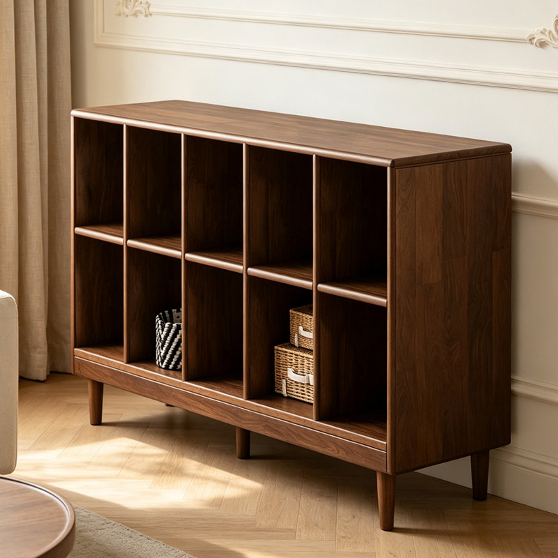 Bibliothèque standard moderne en bois massif noyer foncé, 35.24"H×59.06"L×11.81"W