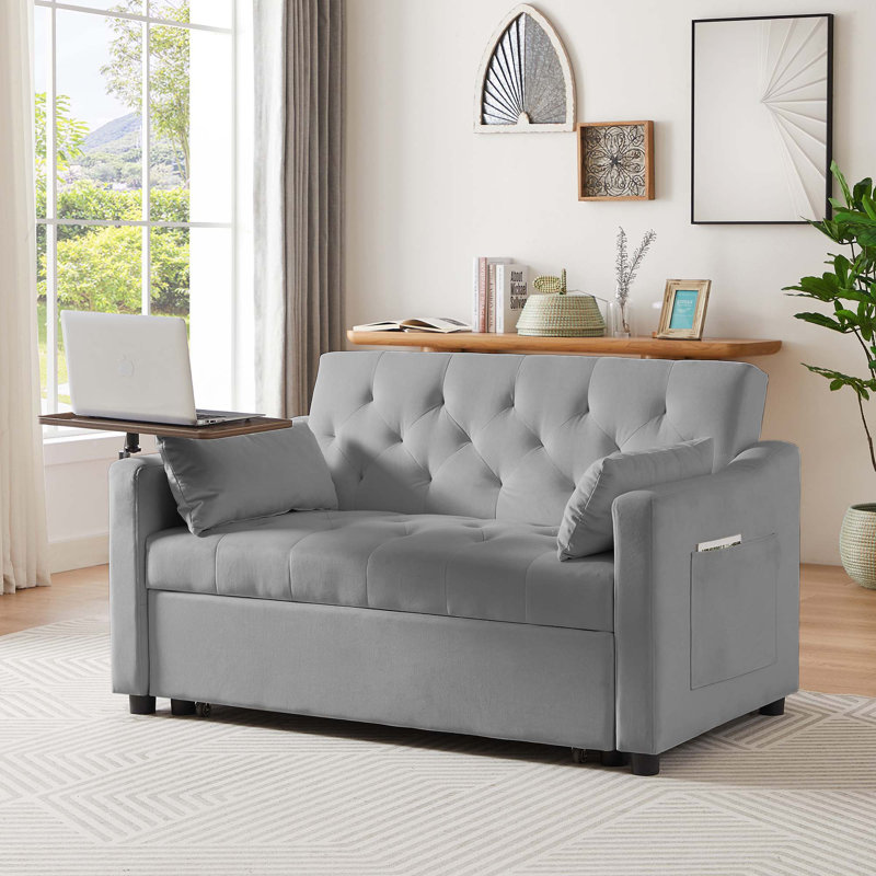 Velvet Sofa  Bed, Gray