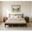 Ensemble de chambre à coucher 3 pièces, très grand lit en bois de style rétro et tables de chevet en bois massif avec plateau en verre trempé