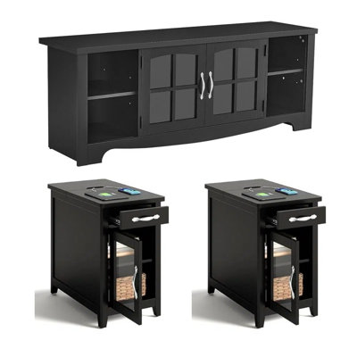 Callison 3-Piece Living Room Table Set, 58" TV Stand And 2 End Tables