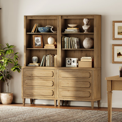 Modular Tall Bookshelf with Drawers, 72.8 Inch Large Wood Bookshelf with Storage,2 Sets
