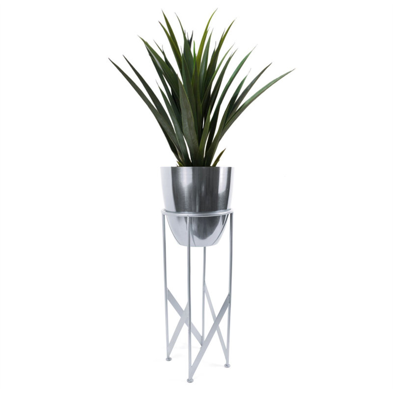 Metal Cachepot, Silver, 90" H x 19" W x 19" D
