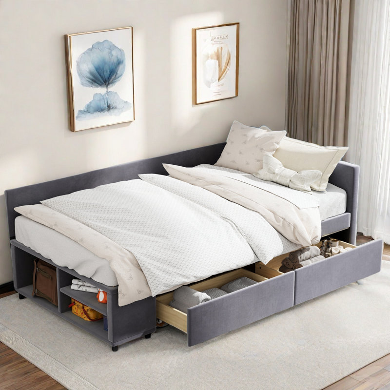 Lit plateforme tapissier Oguz, Gris