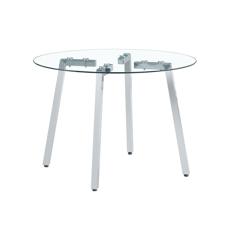 Table basse ronde moderne 42 po - Design élégant en verre trempé, Argent