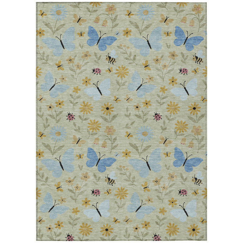 Machine Washable Indoor/Outdoor Chantille ACN2618 Kids Rug, Celery, 10' x 14'