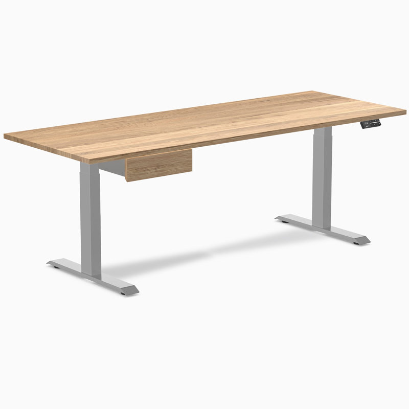 Bureau double debout en bois franc avec tiroir - Pheasantwood / 80 x 30 pouces / Gris sidéral, Chêne blanc / gris