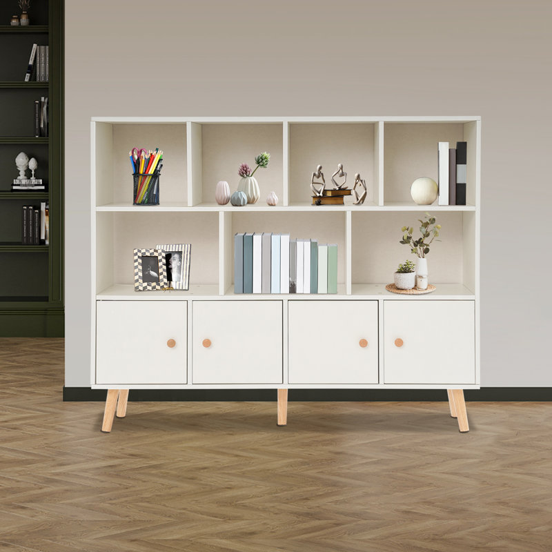 Bibliothèque de rangement H 33,9 "x l 41,7" x P 9,4 ", bibliothèque ouverte avec pieds en bois massif, bibliothèque ouverte avec 11 compartiments