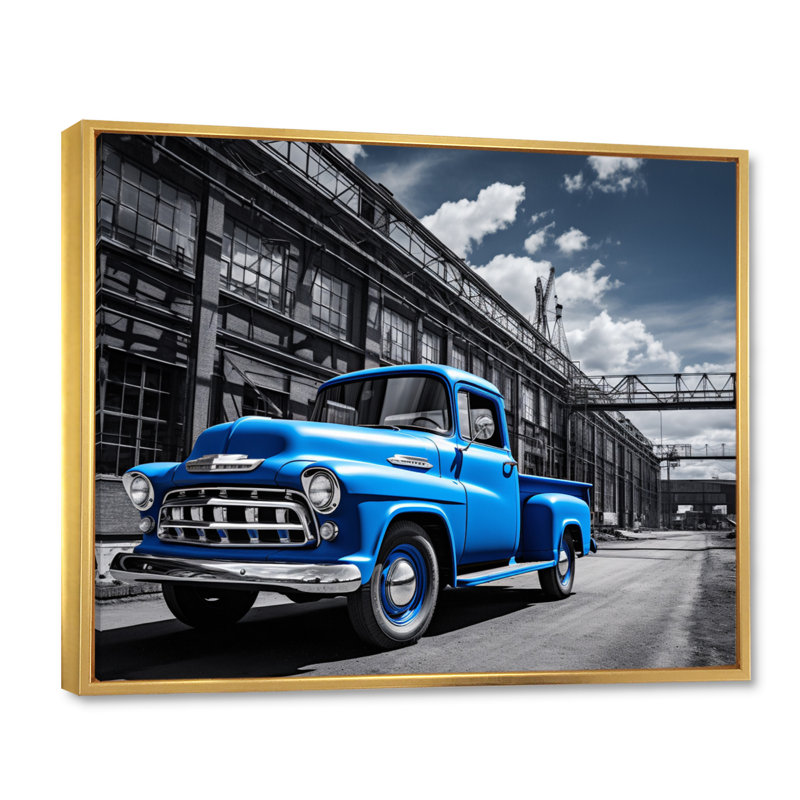 «Bluw Pickup Truck Industrial Drive», reproduction sur toile, Cadre flottant doré, H 16 po x l 32 po x P 1 po