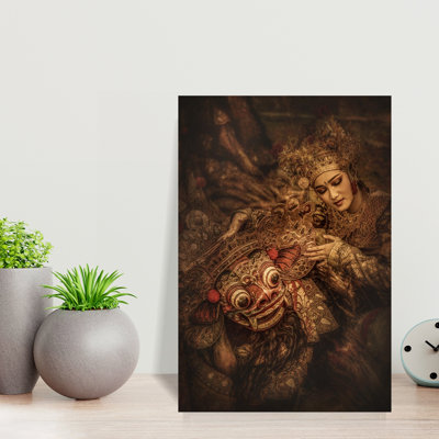 Balinese Dancer And Mask Dramatic Elegant Traditional Portrait Wall Art