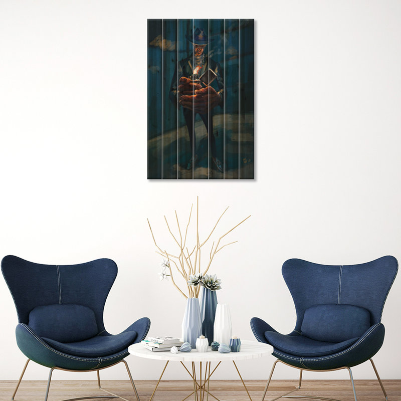 Une soirée cigare par Sunflowerman - peinture sur bois sans cadre, H 26 po x l 18 po x P 1,5 po