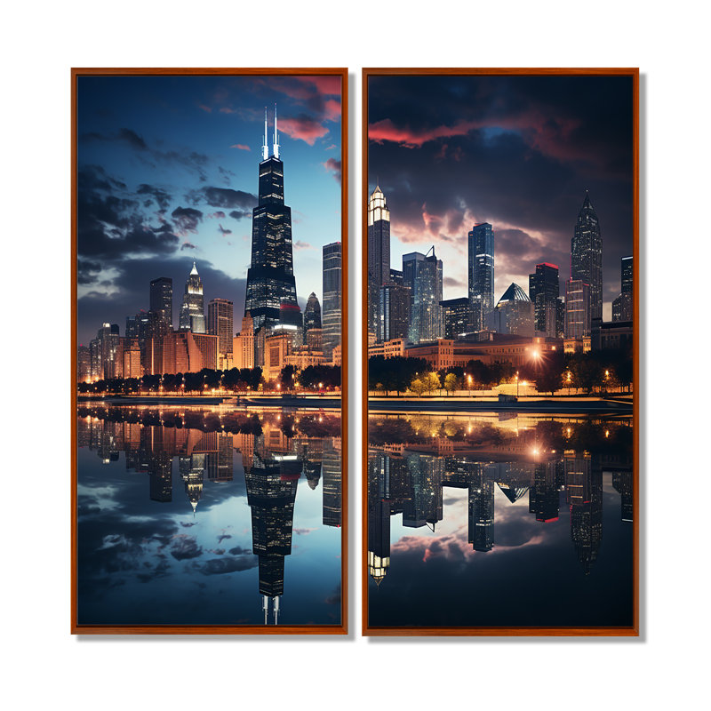 Laine - Large Chicago, ensemble de 2 reproductions d'art sur toile, 40" H x 40" W, Impression encadrée flottante, Brown