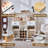 43.3'' Wine Bar Cabinet With Power Outlet, Smart Led Wine Rack & Glass Holder, Multi-functional Liquor And Coffee Bar Cabinet With Waterproof Countertop, Drawers, And Solid Wood Legs For Home Dining Room