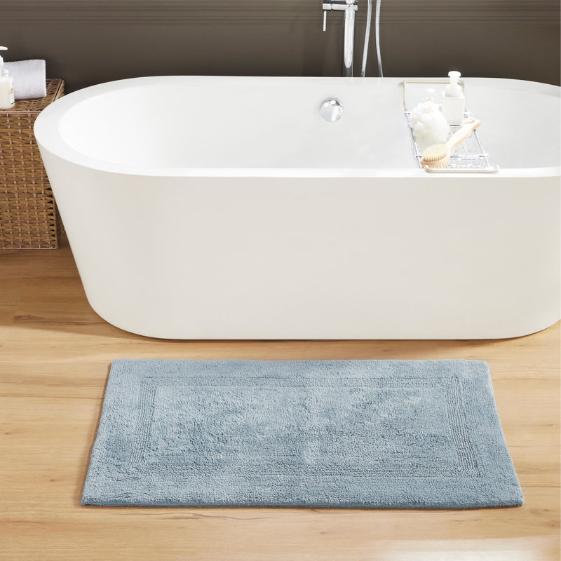 Rozanne Reversible Cotton Bath Rug, Blue, 24" x 40" Rectangle