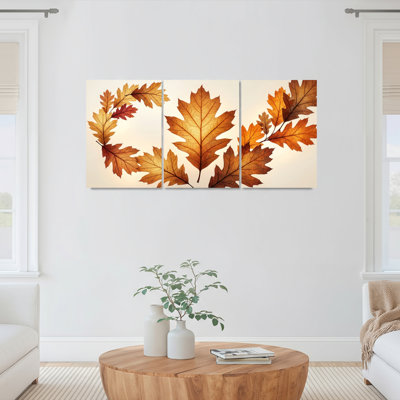 Feuilles de chêne d'automne, motif de nature, toile tendue sur toile, ensemble de 3 reproductions de peinture à l'huile pour salon